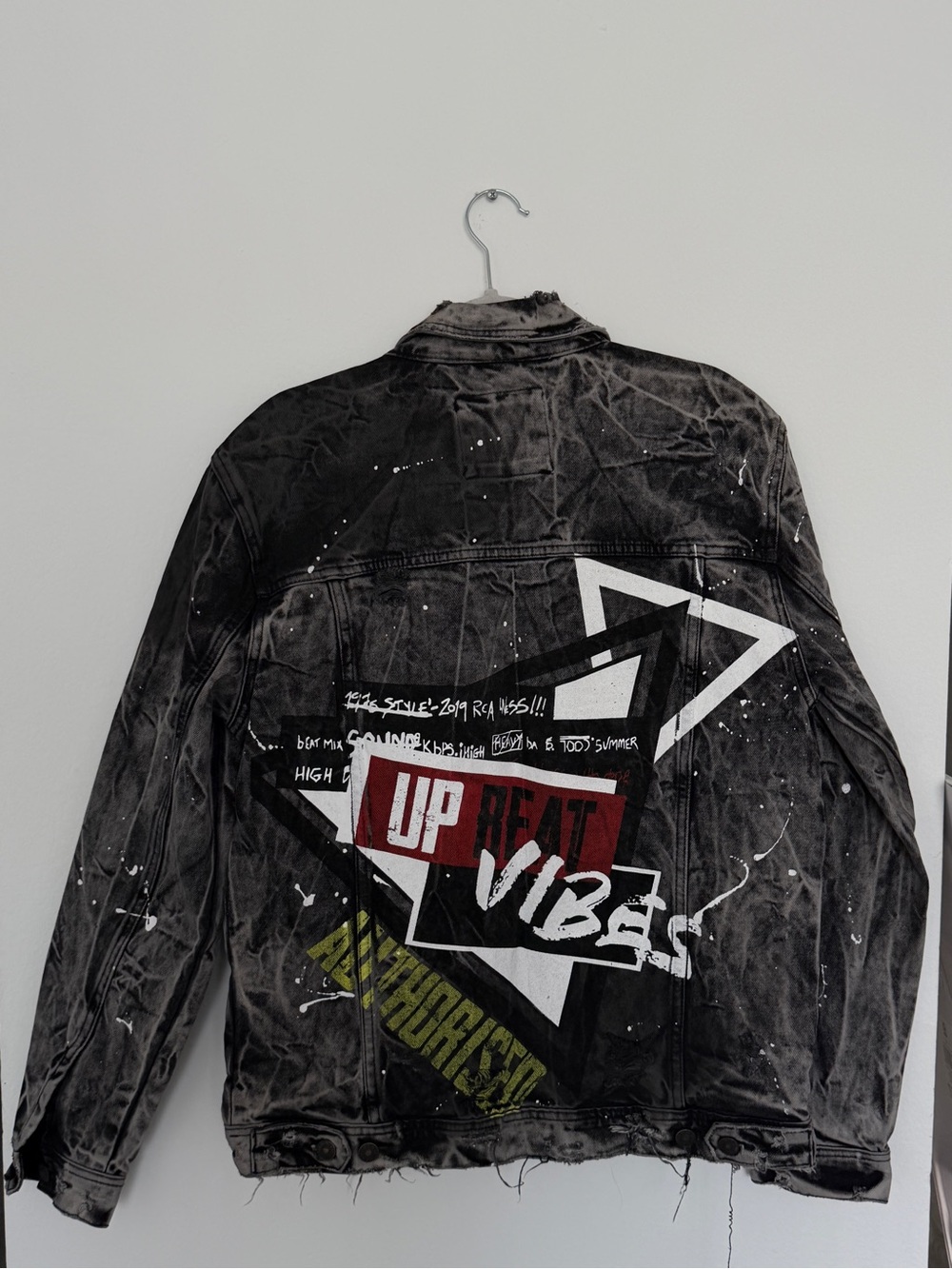 Zara Black Washed Denim Bomber Jacket with White Paint Splatter - Picture 3 of 4